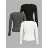 image:imageOYOANGLE Girls Long Sleeve T Shirt 3 Pack Crew Neck Basic Fitted Tee Shirts Solid Fall Layering TopsDark Grey