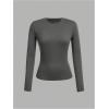 image:imageOYOANGLE Girls Long Sleeve T Shirt 3 Pack Crew Neck Basic Fitted Tee Shirts Solid Fall Layering TopsDark Grey