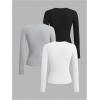 image:imageOYOANGLE Girls Long Sleeve T Shirt 3 Pack Crew Neck Basic Fitted Tee Shirts Solid Fall Layering TopsLight Grey