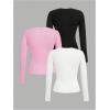 image:imageOYOANGLE Girls Long Sleeve T Shirt 3 Pack Crew Neck Basic Fitted Tee Shirts Solid Fall Layering TopsPink White Black