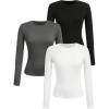 image:imageOYOANGLE Girls Long Sleeve T Shirt 3 Pack Crew Neck Basic Fitted Tee Shirts Solid Fall Layering TopsDark Grey