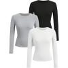 image:imageOYOANGLE Girls Long Sleeve T Shirt 3 Pack Crew Neck Basic Fitted Tee Shirts Solid Fall Layering TopsLight Grey