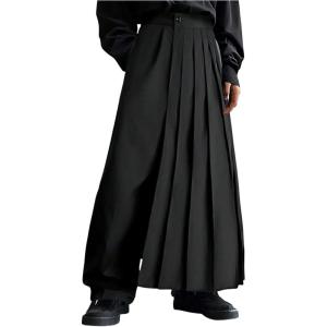 image:imageOYOANGLE Mens Skirt Pants Loose Wide Leg Asymmetrical Pleated Japanese Harajuku Kimono TrousersBlack