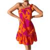 image:imageOYOANGLE Womens Boho Floral Print Knot One Shoulder Ruffle Hem Dress A Line Summer Short Dresses