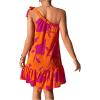 image:imageOYOANGLE Womens Boho Floral Print Knot One Shoulder Ruffle Hem Dress A Line Summer Short Dresses