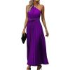image:imageOYOANGLE Womens Sleeveless One Shoulder Twist Front Pleated Long Maxi Dress Party Cocktail Dresses