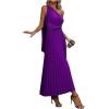 image:imageOYOANGLE Womens Sleeveless One Shoulder Twist Front Pleated Long Maxi Dress Party Cocktail Dresses