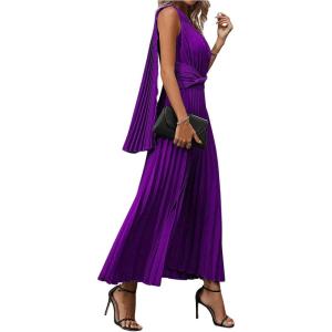 image:imageOYOANGLE Womens Sleeveless One Shoulder Twist Front Pleated Long Maxi Dress Party Cocktail Dresses