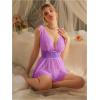 image:imageOYOANGLE Womens 2 Piece Polka Dots Lace Sheer Mesh V Neck Babydoll Teddy Lingerie SetDeep Purple