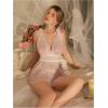 image:imageOYOANGLE Womens 2 Piece Polka Dots Lace Sheer Mesh V Neck Babydoll Teddy Lingerie SetKhaki