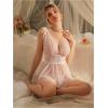 image:imageOYOANGLE Womens 2 Piece Polka Dots Lace Sheer Mesh V Neck Babydoll Teddy Lingerie SetKhaki
