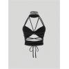 image:imageOYOANGLE Womens Rhinestone Beaded Cut Out Camisoles Sleeveless Strappy Backless Party Crop Top Going Out TopsBlack
