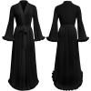image:imageOYOANGLE Womens Ruffle Trim Long Sleeve Belted Sheer Mesh Wedding Bride Robe NightgownBlack