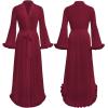 image:imageOYOANGLE Womens Ruffle Trim Long Sleeve Belted Sheer Mesh Wedding Bride Robe NightgownBurgundy