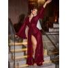 image:imageOYOANGLE Womens Ruffle Trim Long Sleeve Belted Sheer Mesh Wedding Bride Robe NightgownBurgundy