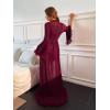 image:imageOYOANGLE Womens Ruffle Trim Long Sleeve Belted Sheer Mesh Wedding Bride Robe NightgownBurgundy