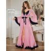 image:imageOYOANGLE Womens Ruffle Trim Long Sleeve Belted Sheer Mesh Wedding Bride Robe NightgownPink and Black
