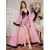 image:imageOYOANGLE Womens Ruffle Trim Long Sleeve Belted Sheer Mesh Wedding Bride Robe NightgownPink and Black
