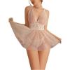 image:imageOYOANGLE Womens 2 Piece Polka Dots Lace Sheer Mesh V Neck Babydoll Teddy Lingerie SetKhaki