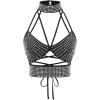image:imageOYOANGLE Womens Rhinestone Beaded Cut Out Camisoles Sleeveless Strappy Backless Party Crop Top Going Out TopsBlack