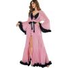 image:imageOYOANGLE Womens Ruffle Trim Long Sleeve Belted Sheer Mesh Wedding Bride Robe NightgownPink and Black