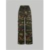 image:imageOYOANGLE Girls Camo Print Cargo Pants Flap Pocket Mid Waist Wide Leg Casual JeansDeep Green