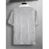 image:imageOYOANGLE Mens Sequin Shiny Button Down Shirt Short Sleeve Collared Shirts Party Holiday TopsWhite