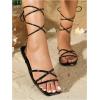image:imageOYOANGLE Womens Lace Up Strappy Flat Sandals Metallic Summer Square Open Toe Sandal Tie Up ShoesBlack