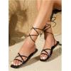 image:imageOYOANGLE Womens Lace Up Strappy Flat Sandals Metallic Summer Square Open Toe Sandal Tie Up ShoesBlack
