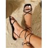 image:imageOYOANGLE Womens Lace Up Strappy Flat Sandals Metallic Summer Square Open Toe Sandal Tie Up ShoesBlack