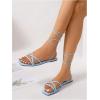 image:imageOYOANGLE Womens Lace Up Strappy Flat Sandals Metallic Summer Square Open Toe Sandal Tie Up ShoesLight Blue