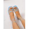 image:imageOYOANGLE Womens Lace Up Strappy Flat Sandals Metallic Summer Square Open Toe Sandal Tie Up ShoesLight Blue