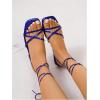 image:imageOYOANGLE Womens Lace Up Strappy Flat Sandals Metallic Summer Square Open Toe Sandal Tie Up ShoesRoyal Blue