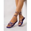 image:imageOYOANGLE Womens Lace Up Strappy Flat Sandals Metallic Summer Square Open Toe Sandal Tie Up ShoesRoyal Blue