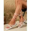 image:imageOYOANGLE Womens Lace Up Strappy Flat Sandals Metallic Summer Square Open Toe Sandal Tie Up ShoesWhite