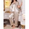 image:imageOYOANGLE Womens Plus Size Satin Pajama Set Contrast Lace Short Sleeve Top and Pants 2 Piece LoungewearChampagne