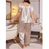 image:imageOYOANGLE Womens Plus Size Satin Pajama Set Contrast Lace Short Sleeve Top and Pants 2 Piece LoungewearChampagne