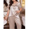 image:imageOYOANGLE Womens Plus Size Satin Pajama Set Contrast Lace Short Sleeve Top and Pants 2 Piece LoungewearChampagne