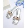 image:imageOYOANGLE Womens Rhinestone Flower Decor Clear Strap Sandals Square Toe Flat SandalsBright Silver