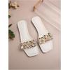 image:imageOYOANGLE Womens Rhinestone Flower Decor Clear Strap Sandals Square Toe Flat SandalsLight White