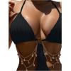 image:imageOYOANGLE Womens Ring Linked Cut Out One Piece Swimsuits Textured Tie Backless Halter Bathing Suit MonokiniBlack