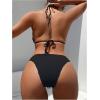 image:imageOYOANGLE Womens Ring Linked Cut Out One Piece Swimsuits Textured Tie Backless Halter Bathing Suit MonokiniBlack