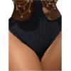 image:imageOYOANGLE Womens Ring Linked Cut Out One Piece Swimsuits Textured Tie Backless Halter Bathing Suit MonokiniBlack