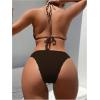 image:imageOYOANGLE Womens Ring Linked Cut Out One Piece Swimsuits Textured Tie Backless Halter Bathing Suit MonokiniCoffee Brown