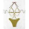 image:imageOYOANGLE Womens Ring Linked Cut Out One Piece Swimsuits Textured Tie Backless Halter Bathing Suit MonokiniGreen