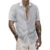 image:imageOYOANGLE Mens Sequin Shiny Button Down Shirt Short Sleeve Collared Shirts Party Holiday TopsWhite