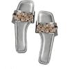 image:imageOYOANGLE Womens Rhinestone Flower Decor Clear Strap Sandals Square Toe Flat SandalsBright Silver