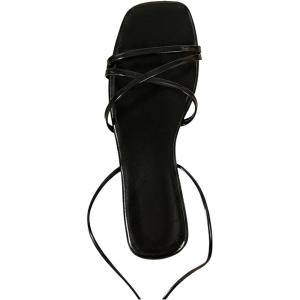 image:imageOYOANGLE Womens Lace Up Strappy Flat Sandals Metallic Summer Square Open Toe Sandal Tie Up ShoesBlack