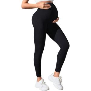 image:imageOYOANGLE Womens Maternity High Waisted Ribbed Leggings Over The Belly Pregnancy Yoga PantsBlack