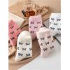 image:imageOYOANGLE Womens 5 Pairs Cute Bow Print Fuzzy Crew Socks Soft Warm Coquette Slipper SocksWhite Pink